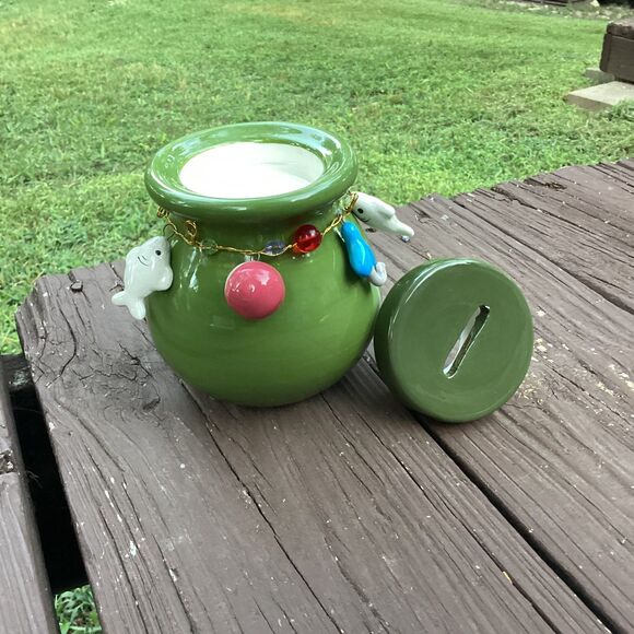 Repurposed Ceramic “Fishing Fund” Coin Jar Candle 11oz Leather Scent - Picture 2 of 5